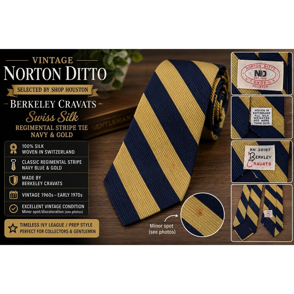 Vintage Norton Ditto Berkeley Cravats Tie Navy Gold Stripe Swiss Silk RN 30187